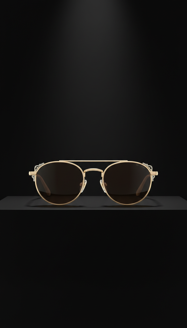 Gold framed sunglasses with espresso lenses