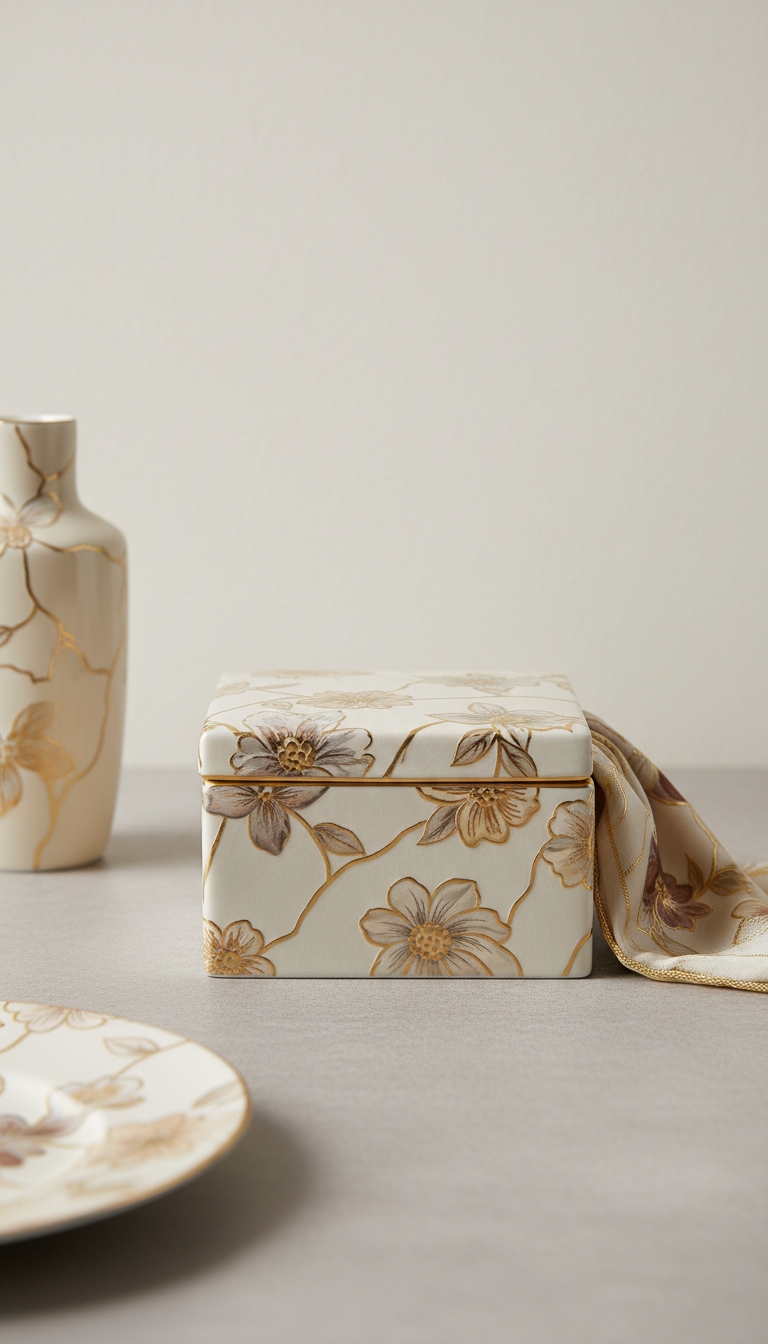 Porcelain Silk Scarf with Gold Accent