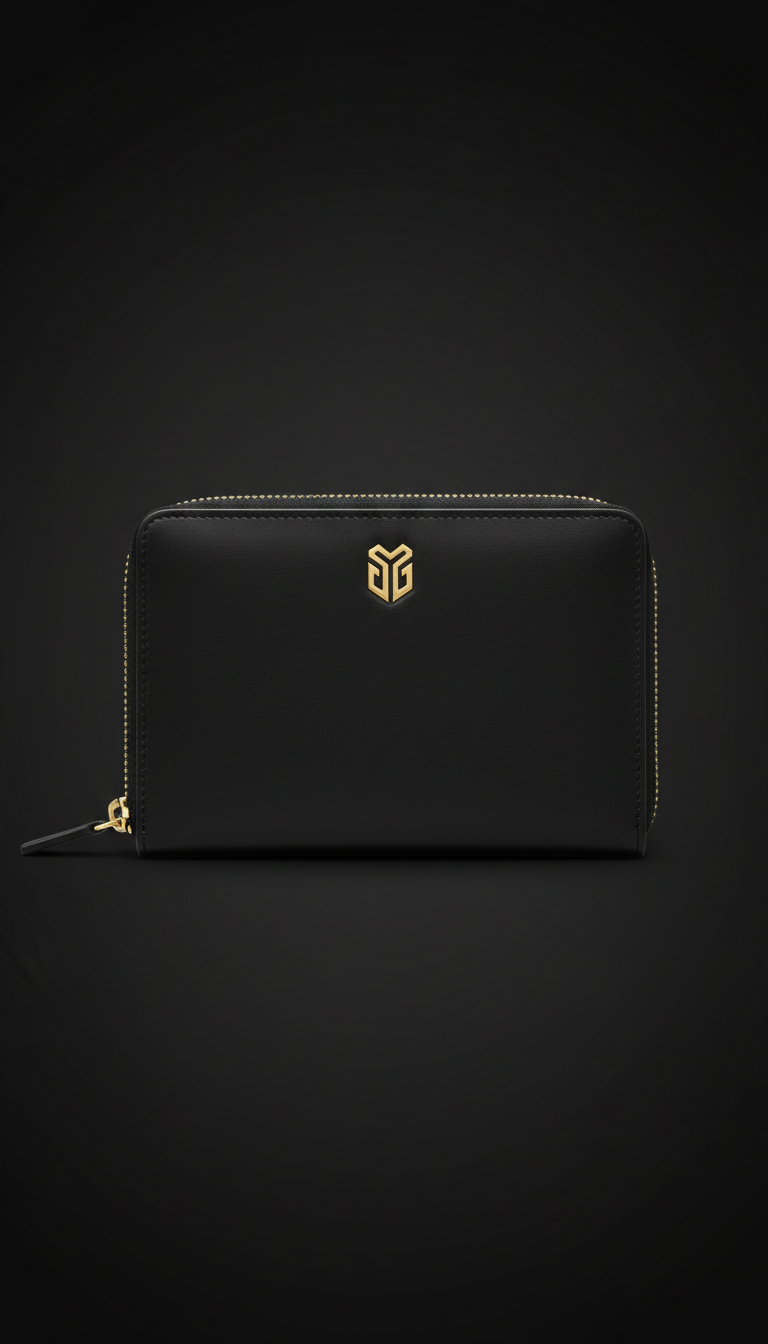 Leather wallet with gold zipper