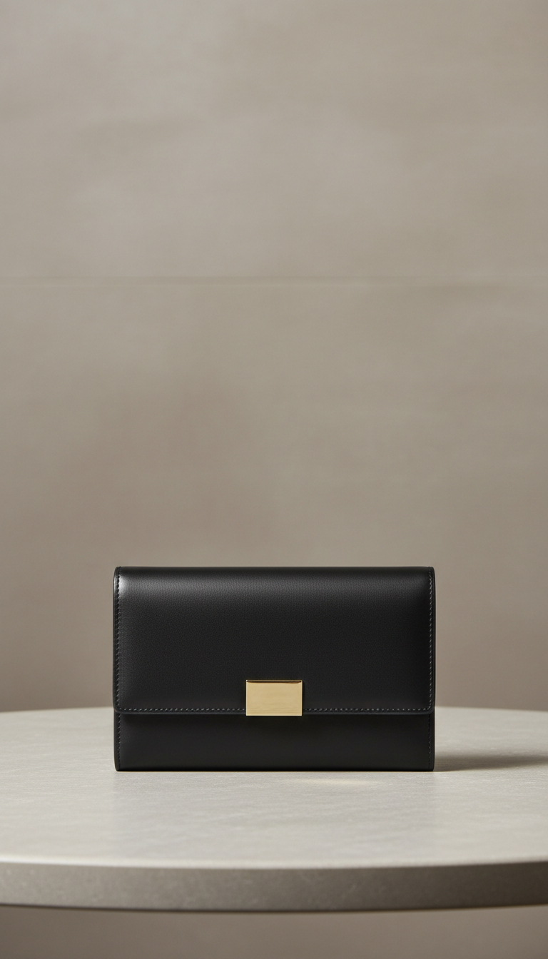 Matte Black Leather Wallet with Gold Clasp